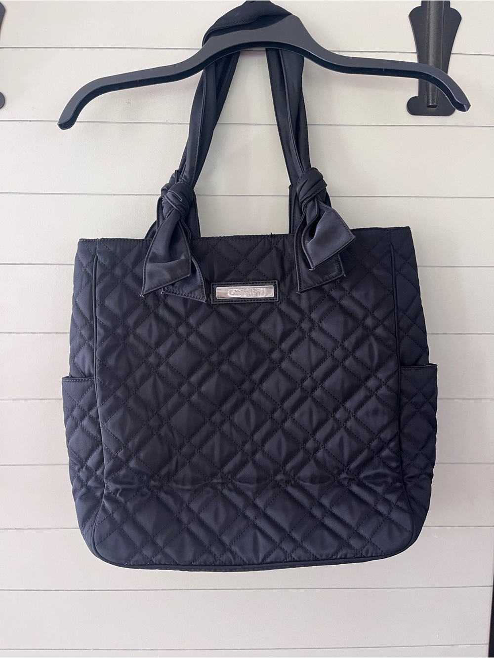 Calvin Klein Quilted Black Tote with Knot Handles - Women's Everyday Bag